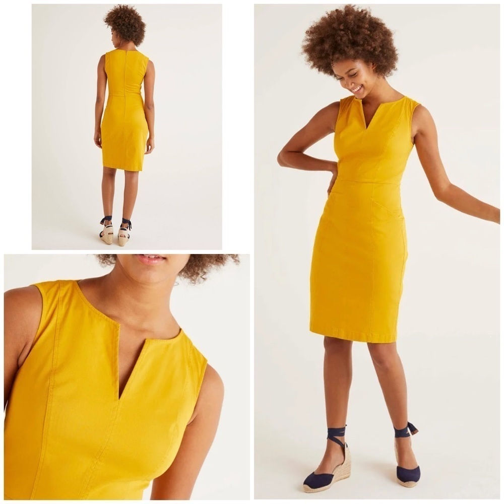 NWT Boden Helena Chino Tuscan Sun Yellow Sheath Dress 8 Petite​​​​​